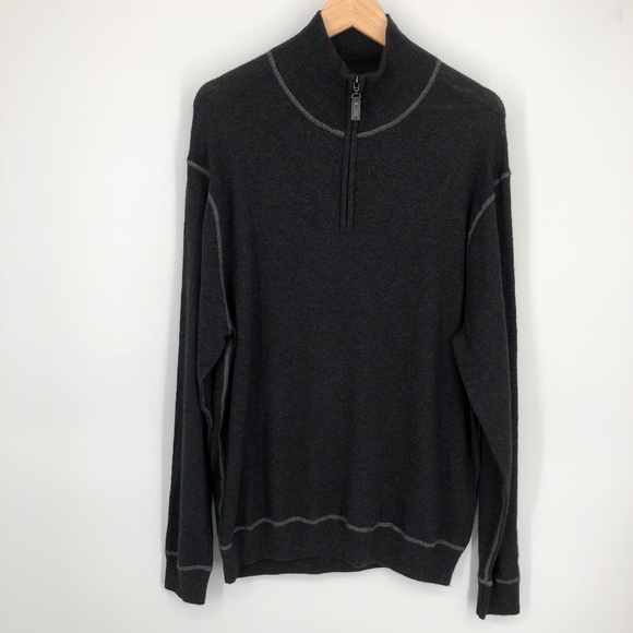 Impermeable Platinum Mens Sweater Size L Charcoal‎ Merino Cashmere 1/4 Zip - Picture 1 of 14